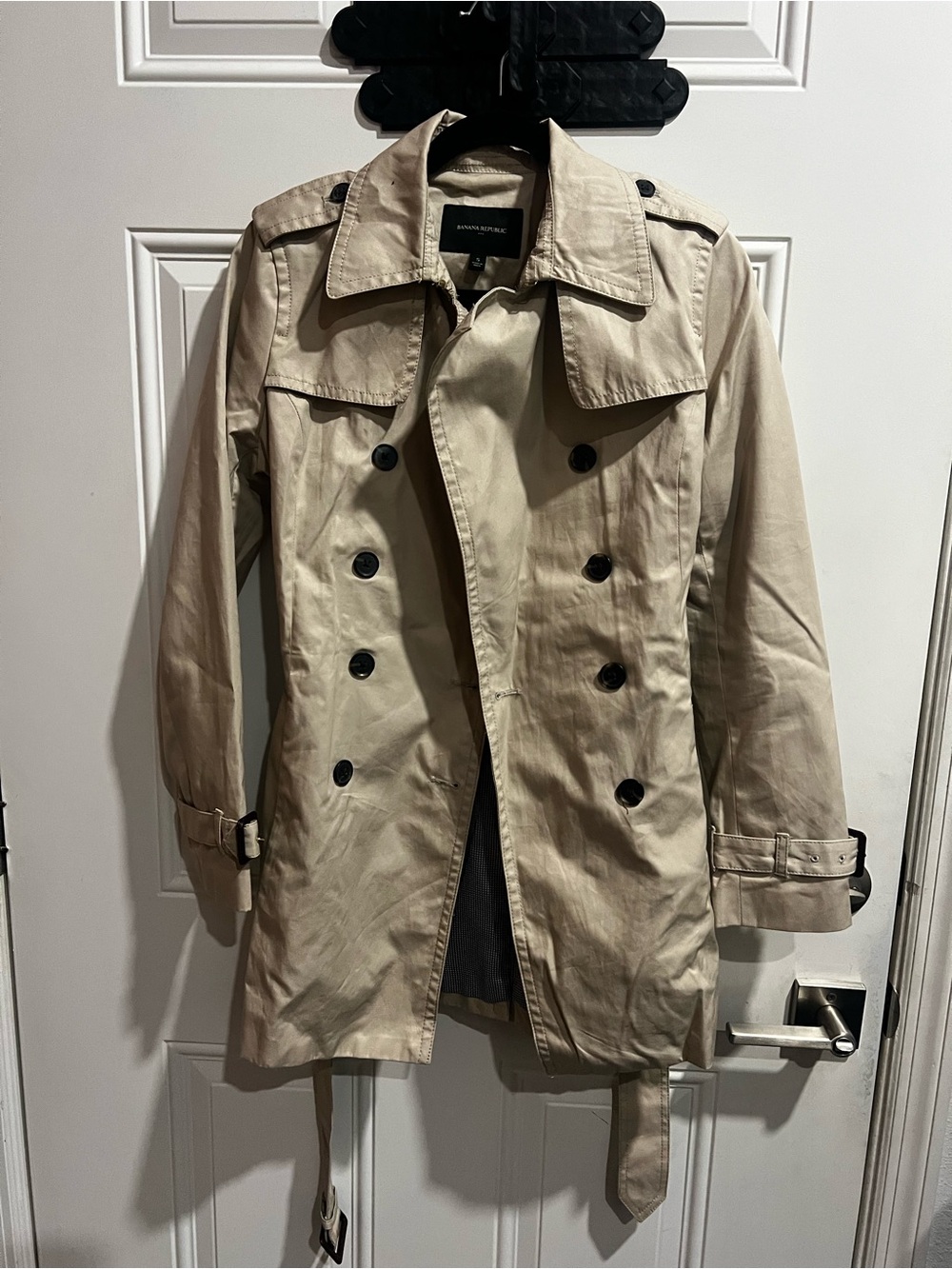 Banana Republic Khaki Trench Coat with Black Buttons